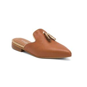 OROSCURO Brown Made In Italy Leather Flat Mules With Fringes